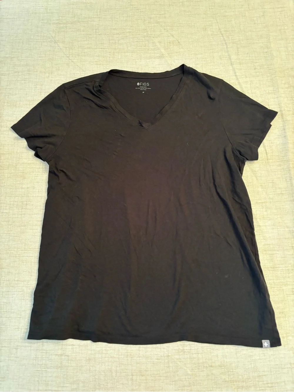 Figs Black V-Neck Tee Top Medium